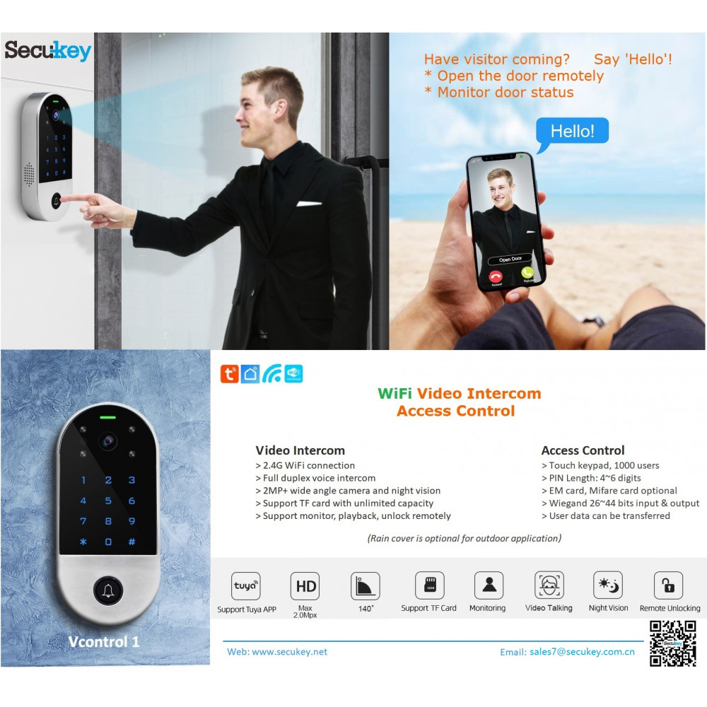 RFID Touch Keypad Video Camera Access Control Android and iOS Mobile Tuya APP 2.4G WiFi Door Video Intercom System